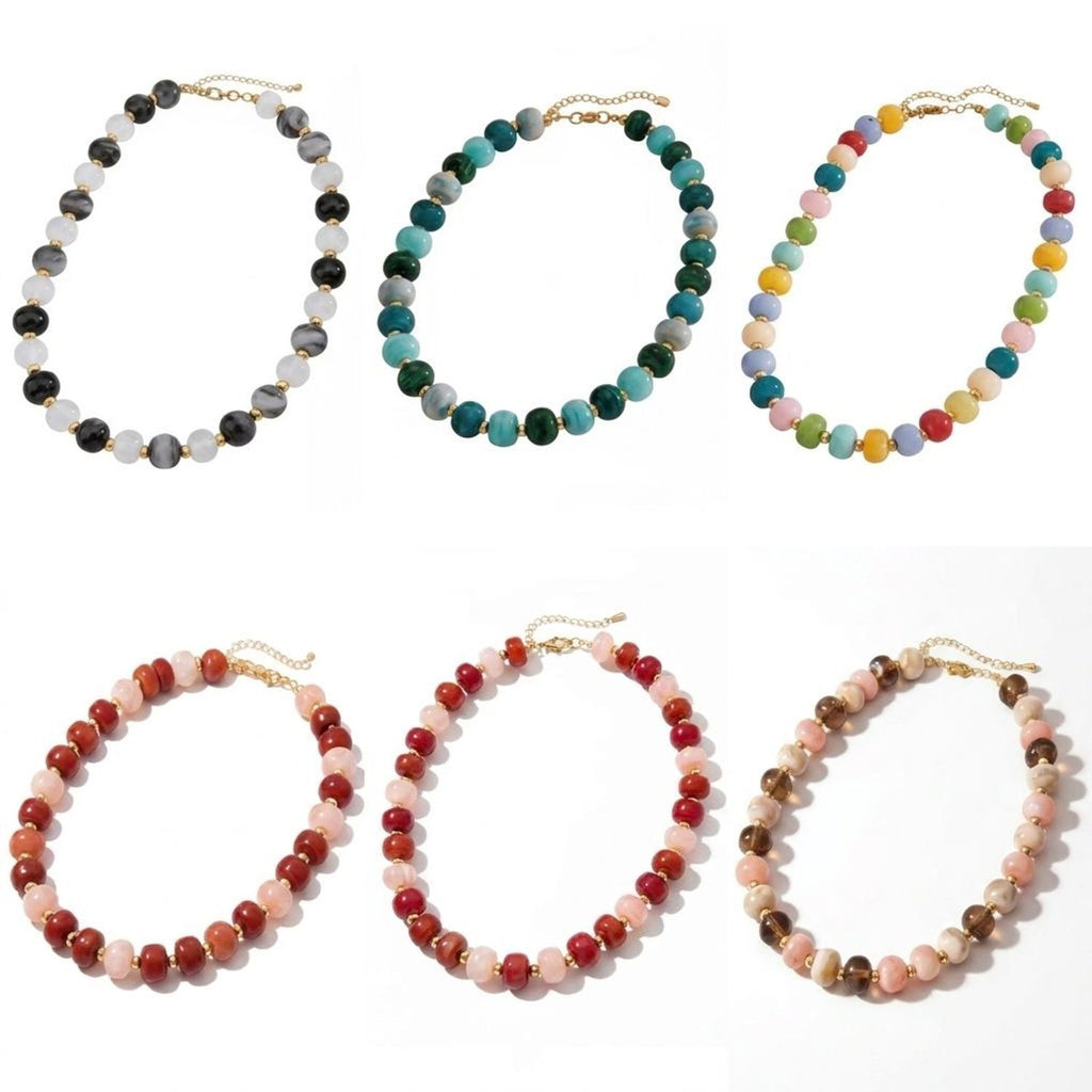 Handmade Colorful Beaded Clavicle Necklace for Women - Summer Beach Alloy Pendant Choker — all variants