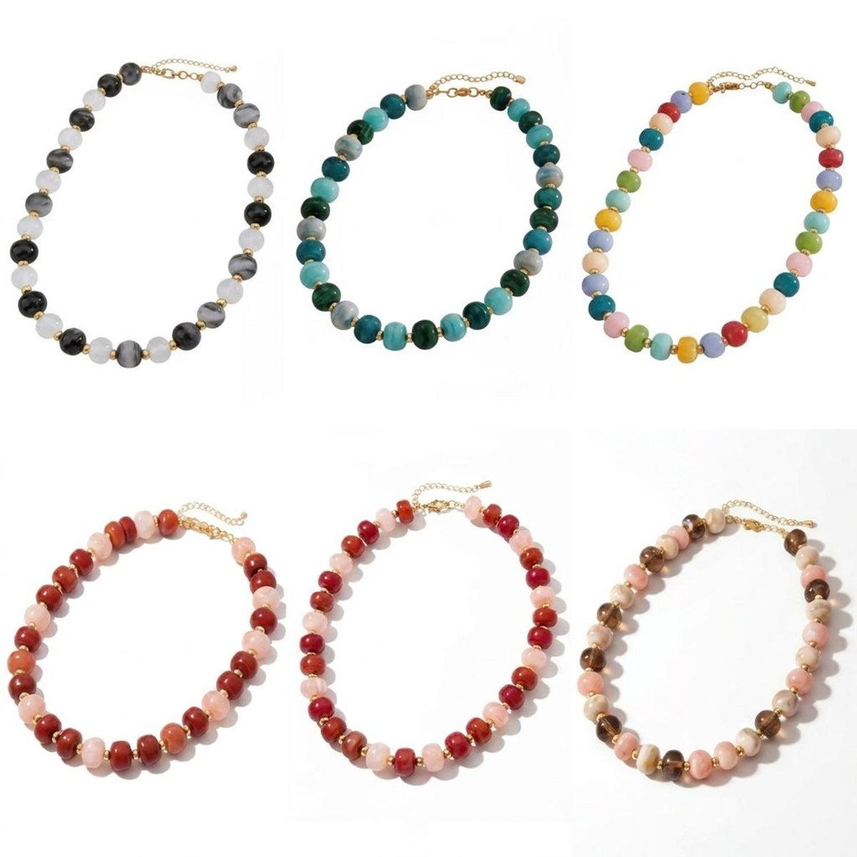 Handmade Colorful Beaded Clavicle Necklace for Women - Summer Beach Alloy Pendant Choker — all variants
