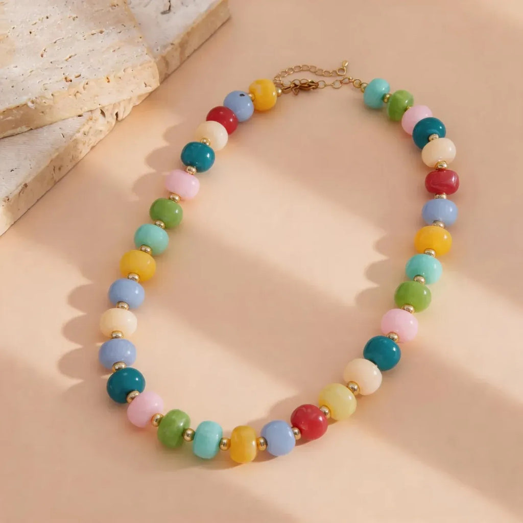 Handmade Colorful Beaded Clavicle Necklace for Women - Summer Beach Alloy Pendant Jewelry