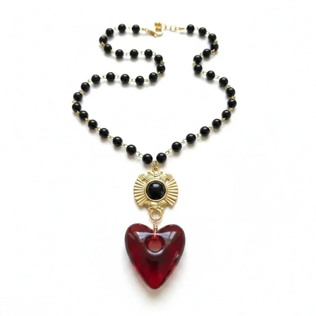 Heart Glass Pendant Necklaces for Women Stainless Steel