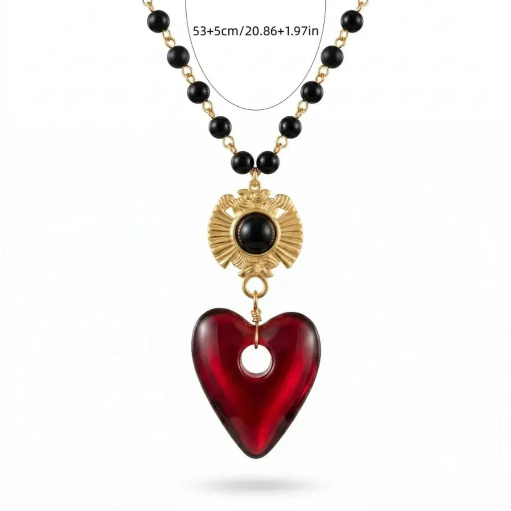 Heart Glass Pendant Necklaces for Women Stainless Steel