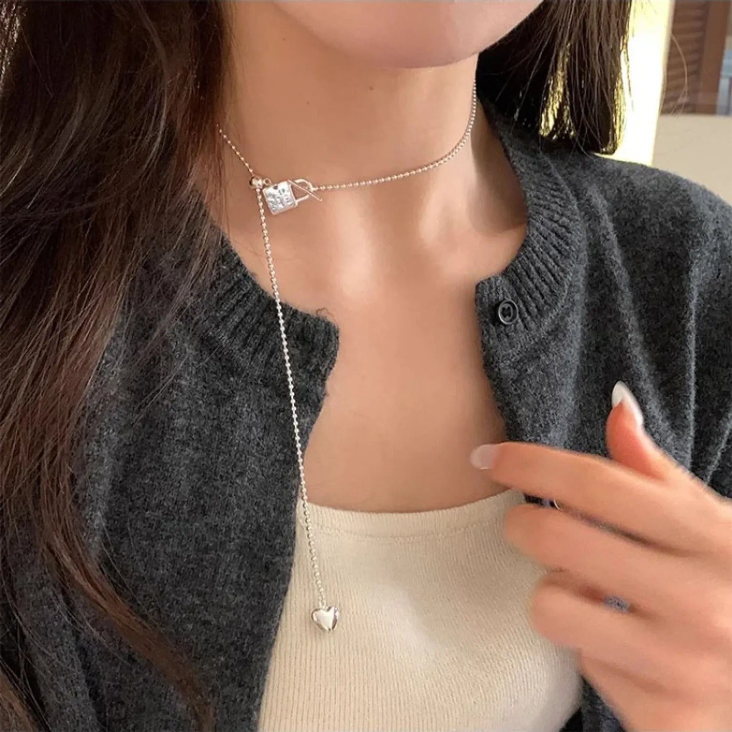 Heart Slide-Lock Collarbone Necklace