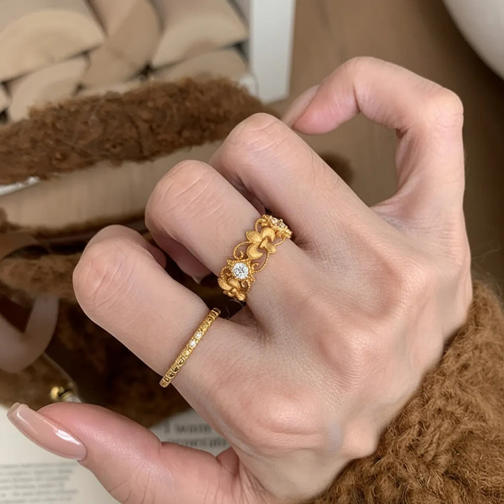 Hollow Textured Wide Band Ring