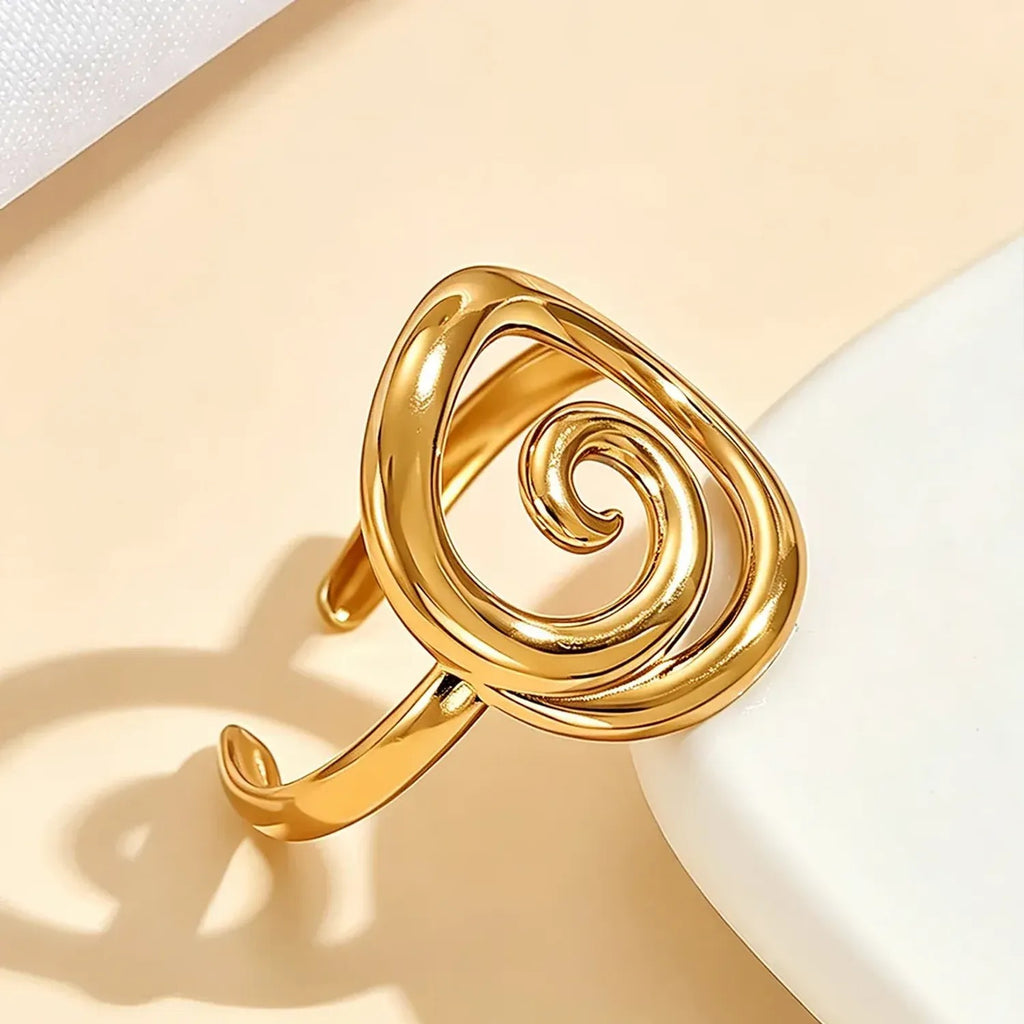 Hollowed-out Spiral Open-ended Stainless Steel Ring For Women
