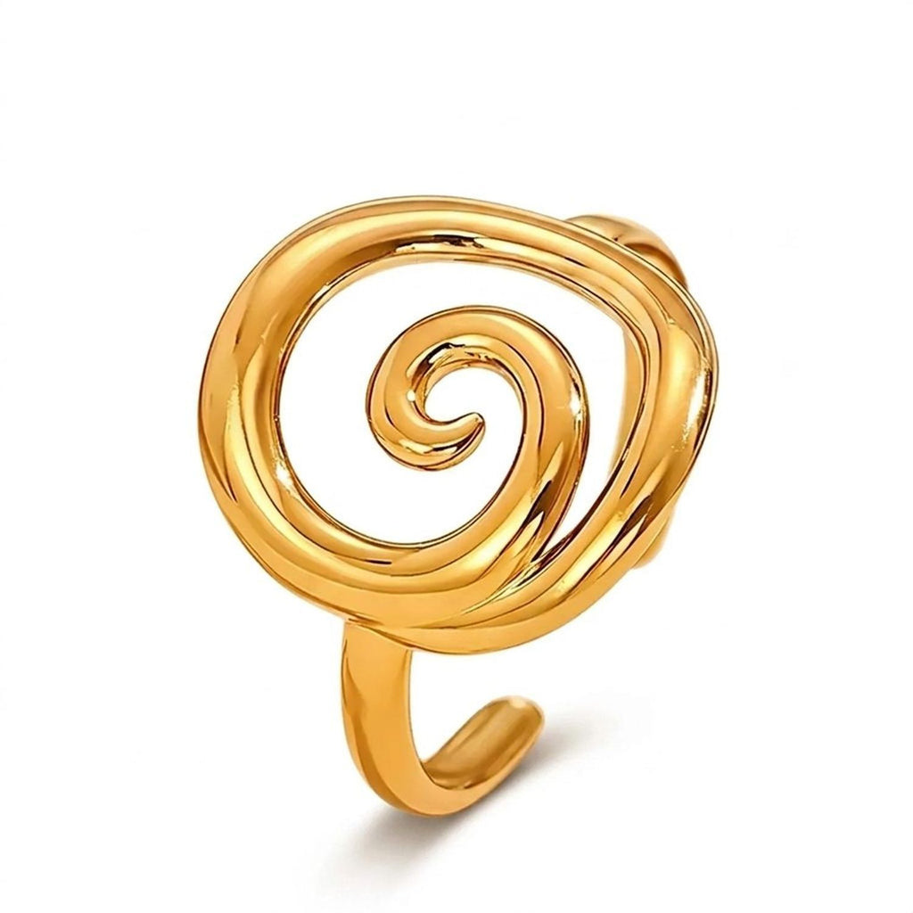 Hollowed-Out Spiral Open Stainless Steel Ring for Women