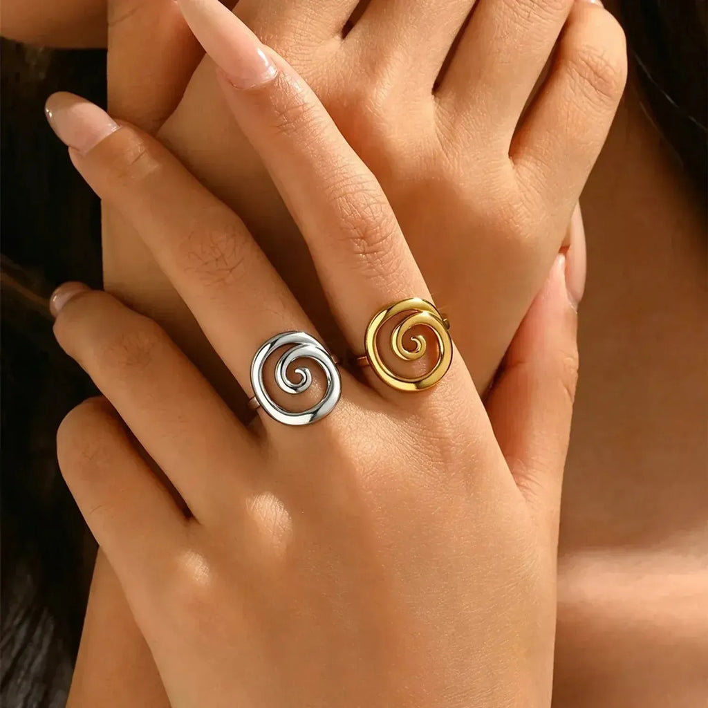 Hollowed-Out Spiral Open Stainless Steel Ring for Women