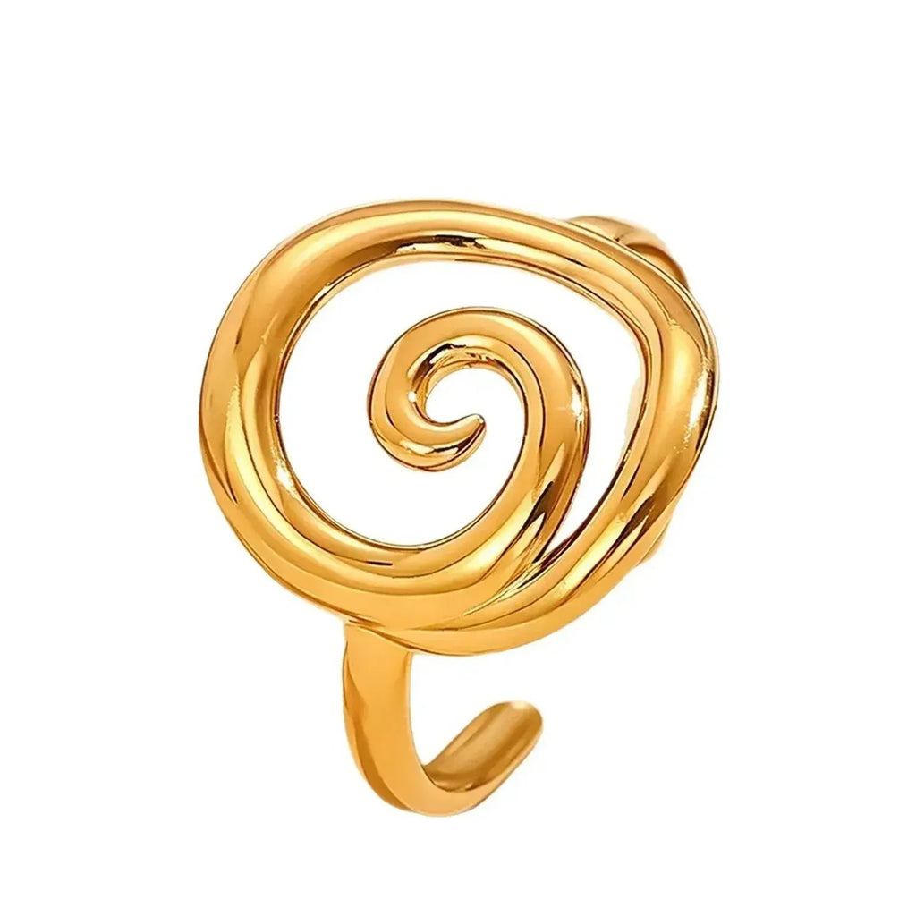 Hollowed-Out Spiral Open Stainless Steel Ring for Women