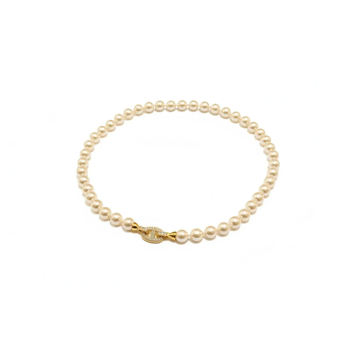 Horseshoe Clasp Faux Pearl Sweater Chain Necklace