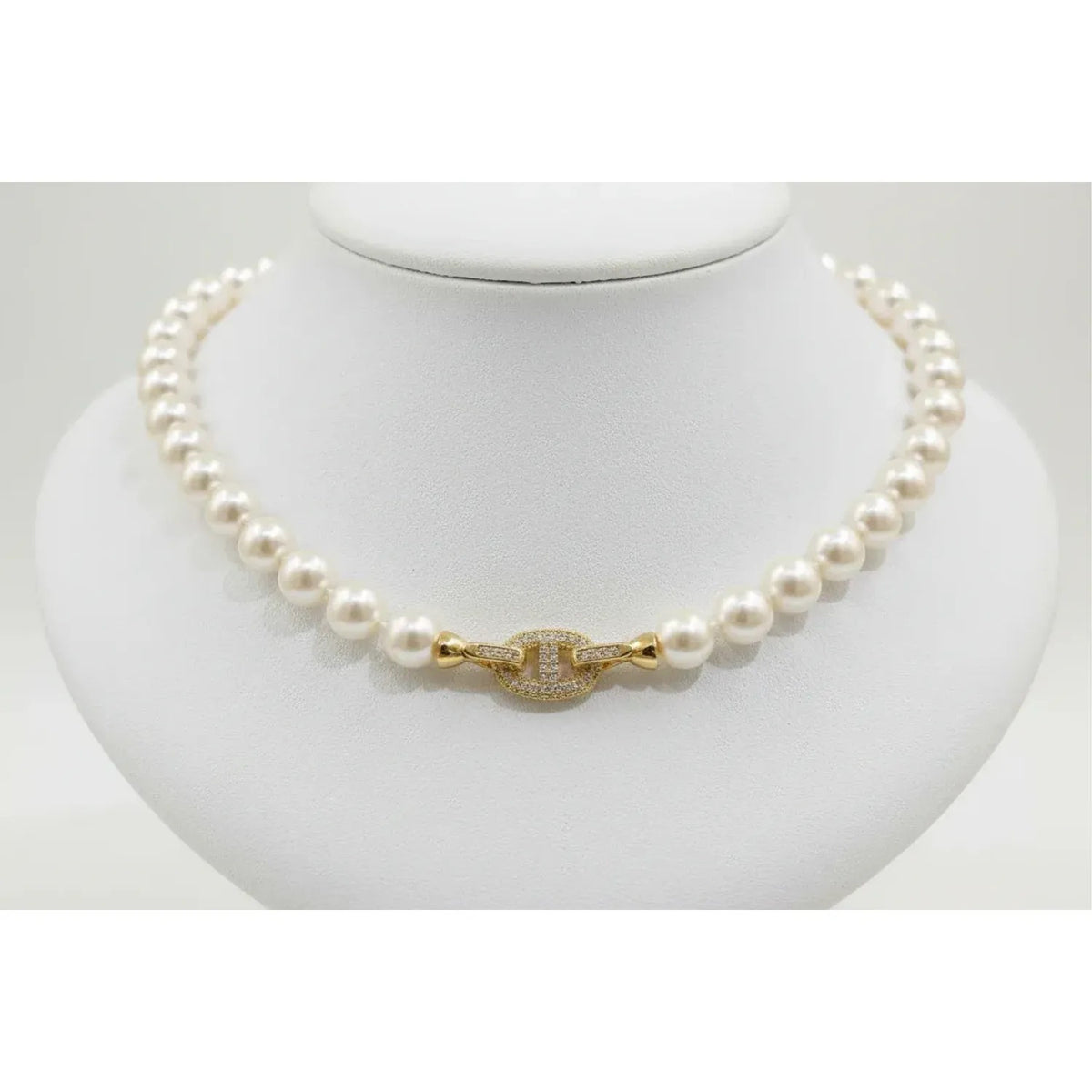 Horseshoe Clasp Faux Pearl Sweater Chain Necklace