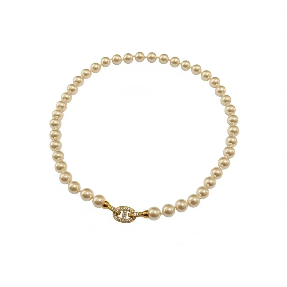 Horseshoe Clasp Faux Pearl Sweater Chain Necklace