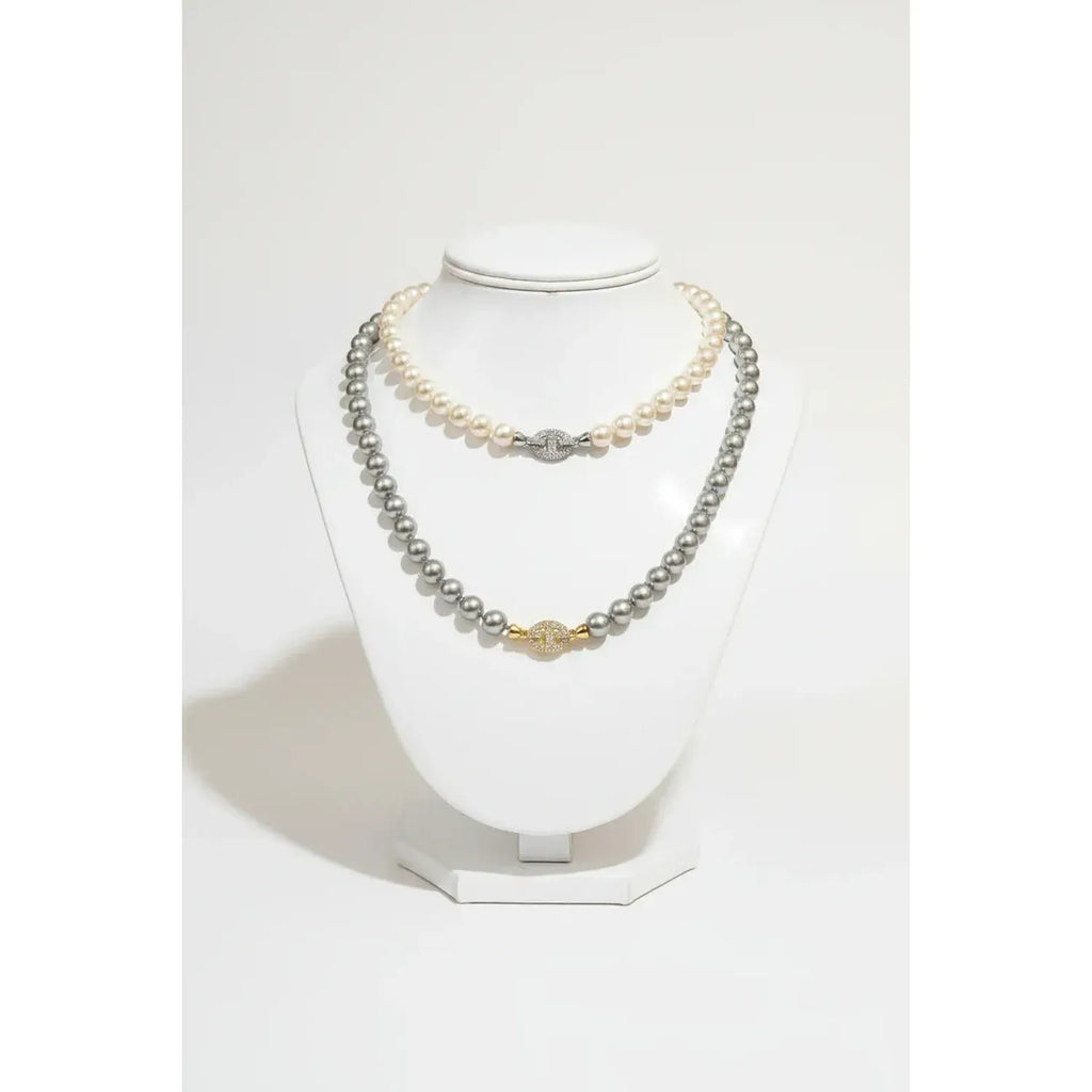 Horseshoe Clasp Faux Pearl Sweater Chain Necklace