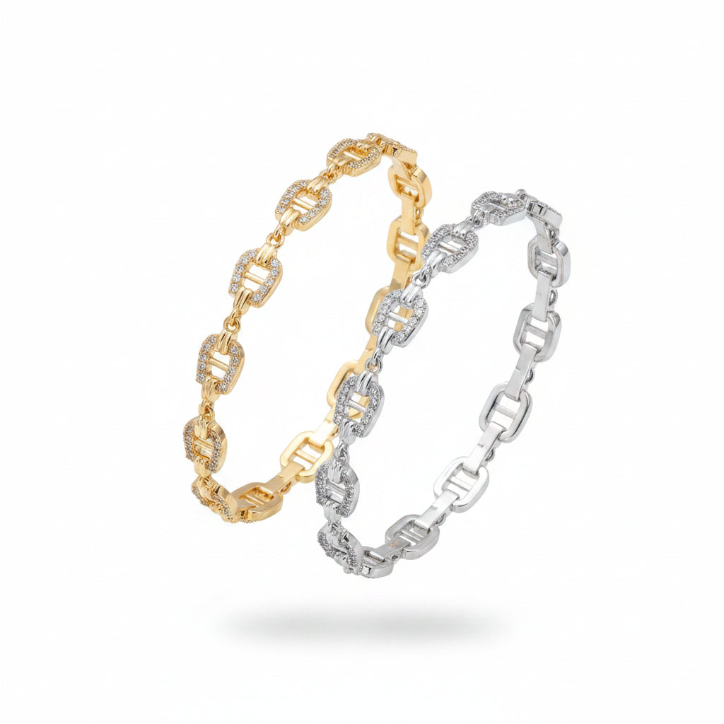 Horseshoe Link Zirconia Bracelet for Women - Gold Plated Brass Chain Bracelet