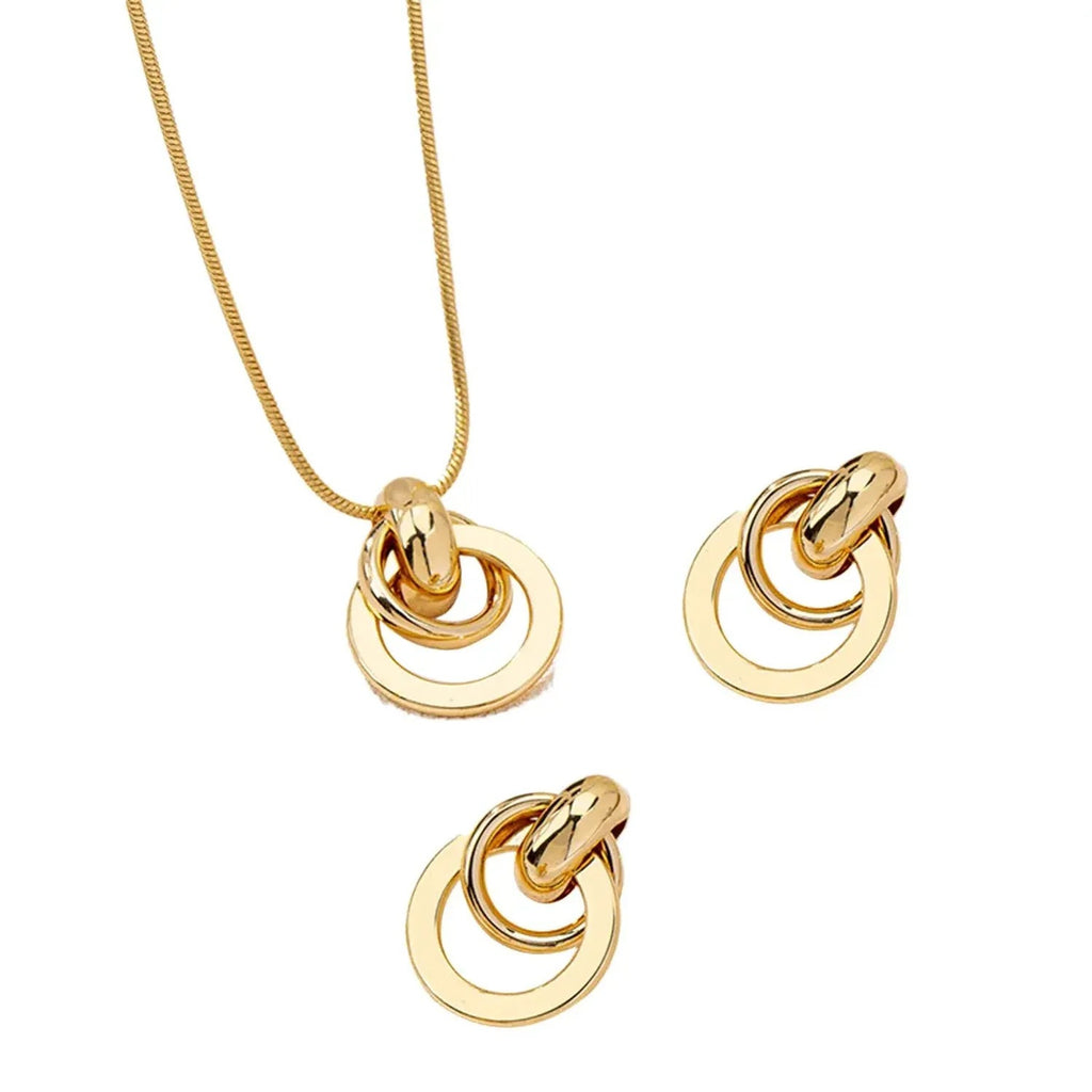 Hot Selling Cross-border European American Jewelry Set, Geometric Smooth Metal Design Necklace & Matching Earrings, Premium Versatile Daily Neck Ear Ornaments For Women