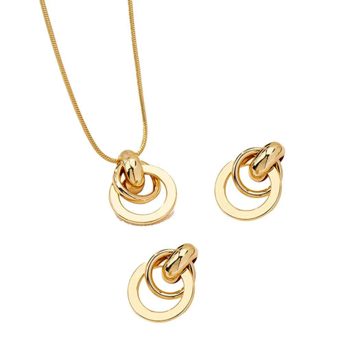 Hot Selling Cross-border European American Jewelry Set, Geometric Smooth Metal Design Necklace & Matching Earrings, Premium Versatile Daily Neck Ear Ornaments For Women