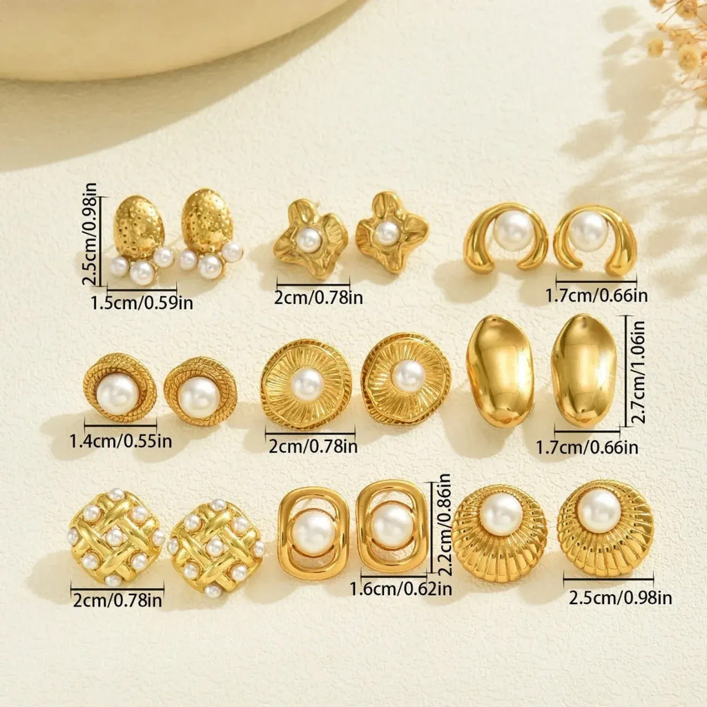 Hot Selling Cross-border European American Women Stud Earrings, Geometric Metal Circle Design Inlaid Faux Pearl, Versatile Trendy Daily Ear Jewelry For Ladies