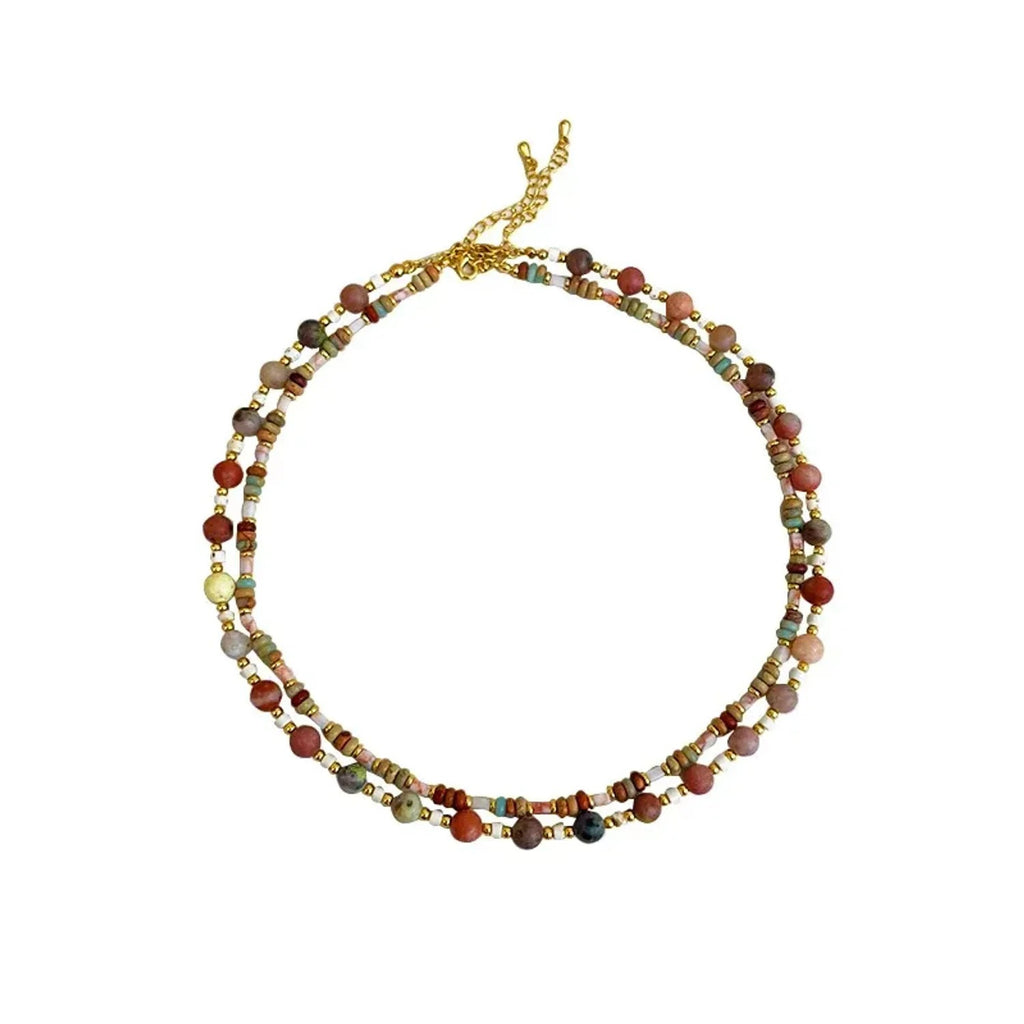 Retro Natural Stone Beaded Layered Collarbone Necklace for Women