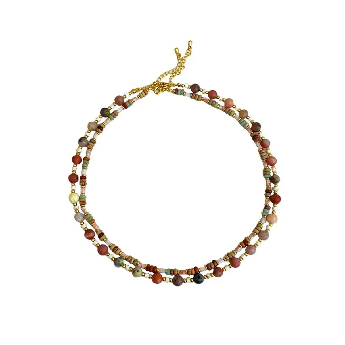 Retro Natural Stone Beaded Layered Collarbone Necklace for Women