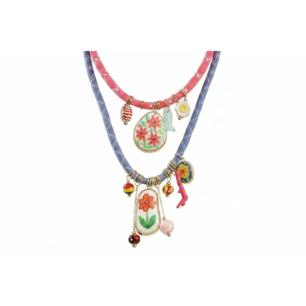 Island Bloom Layered Resin Flower Necklace (Pairs with Gold Chain)