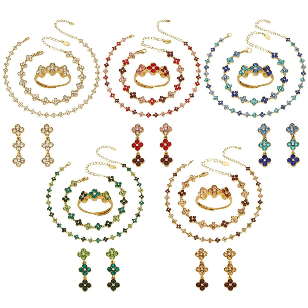 June Moshang Colored Zircon Four-Leaf Clover Jewelry Set (TXP533)