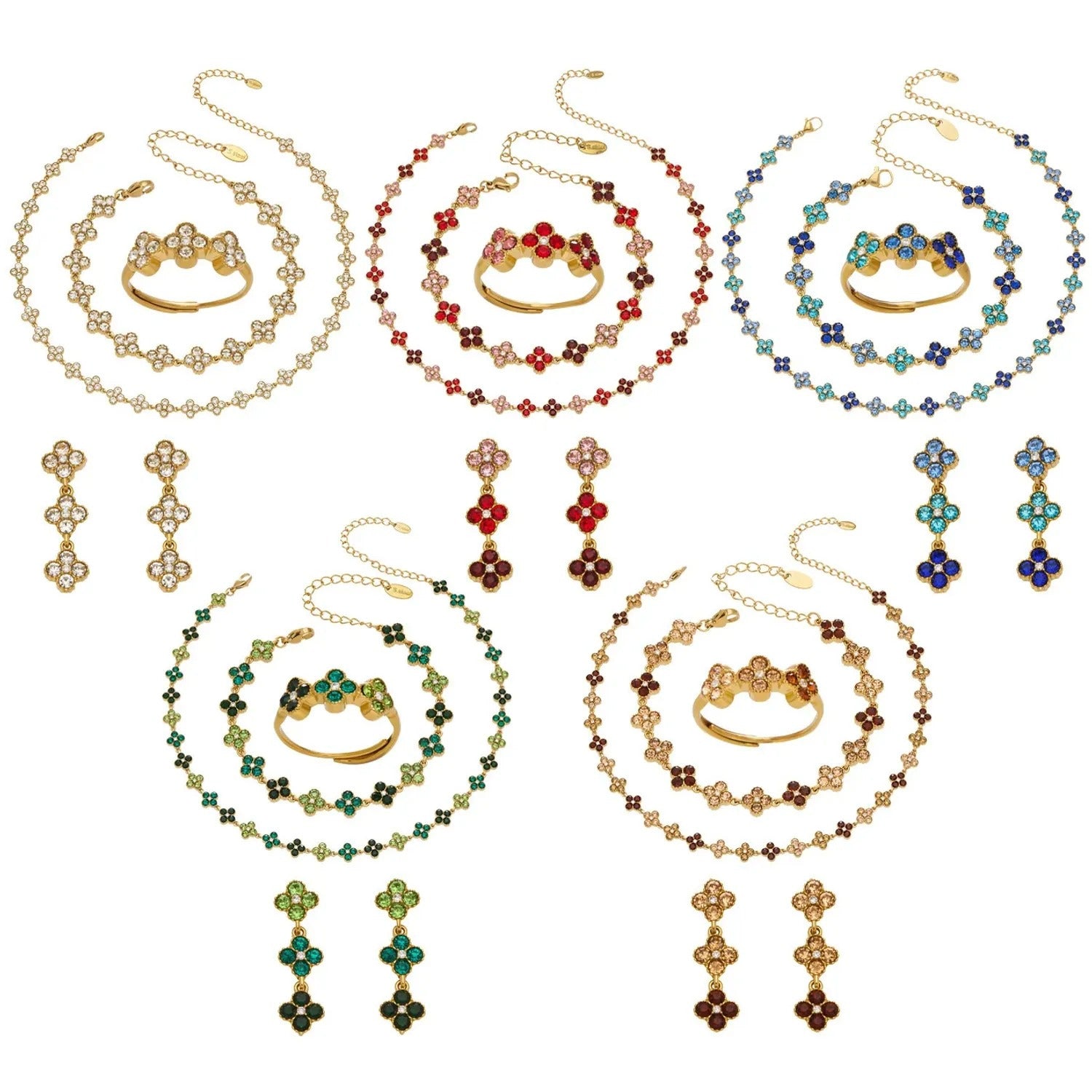 June Moshang Colored Zircon Four-Leaf Clover Jewelry Set (TXP533)