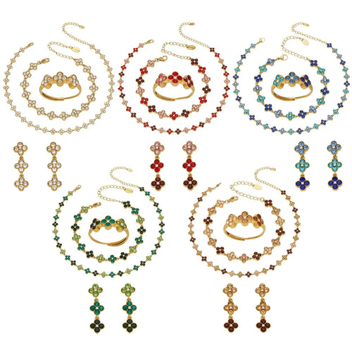 June Moshang Colored Zircon Four-Leaf Clover Jewelry Set (TXP533)