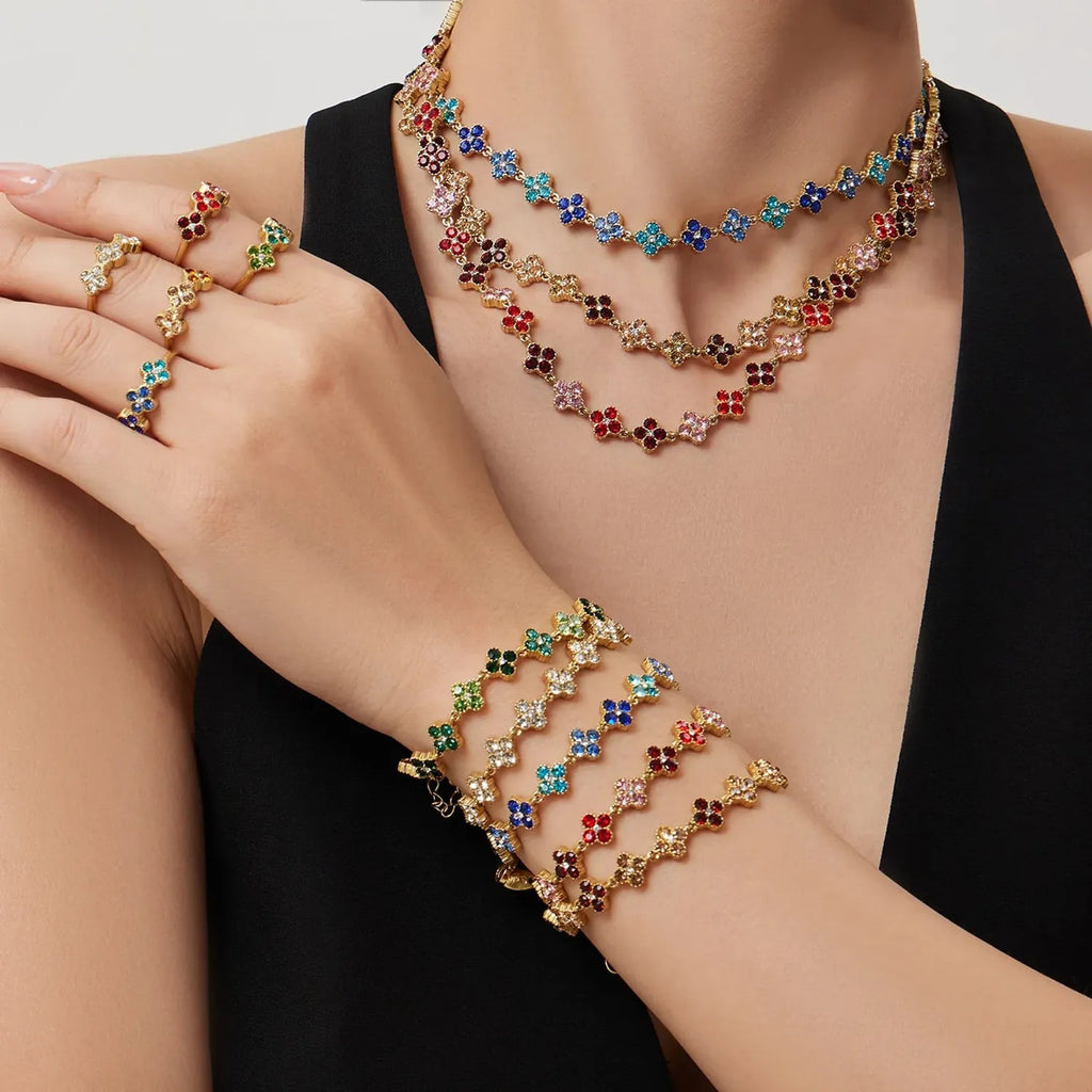 June Moshang Colored Zircon Four-Leaf Clover Jewelry Set (TXP533)