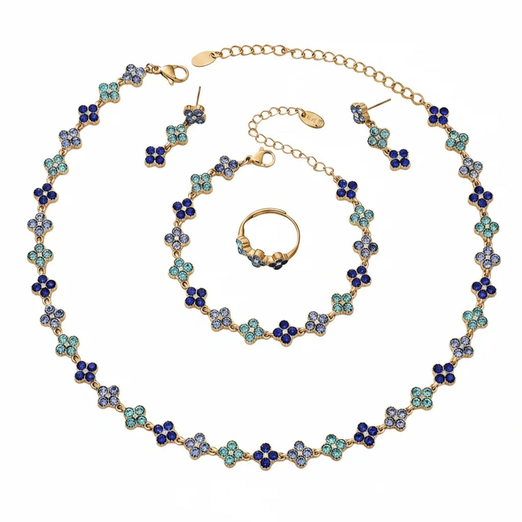 June Moshang Colored Zircon Four-Leaf Clover Jewelry Set (TXP533)