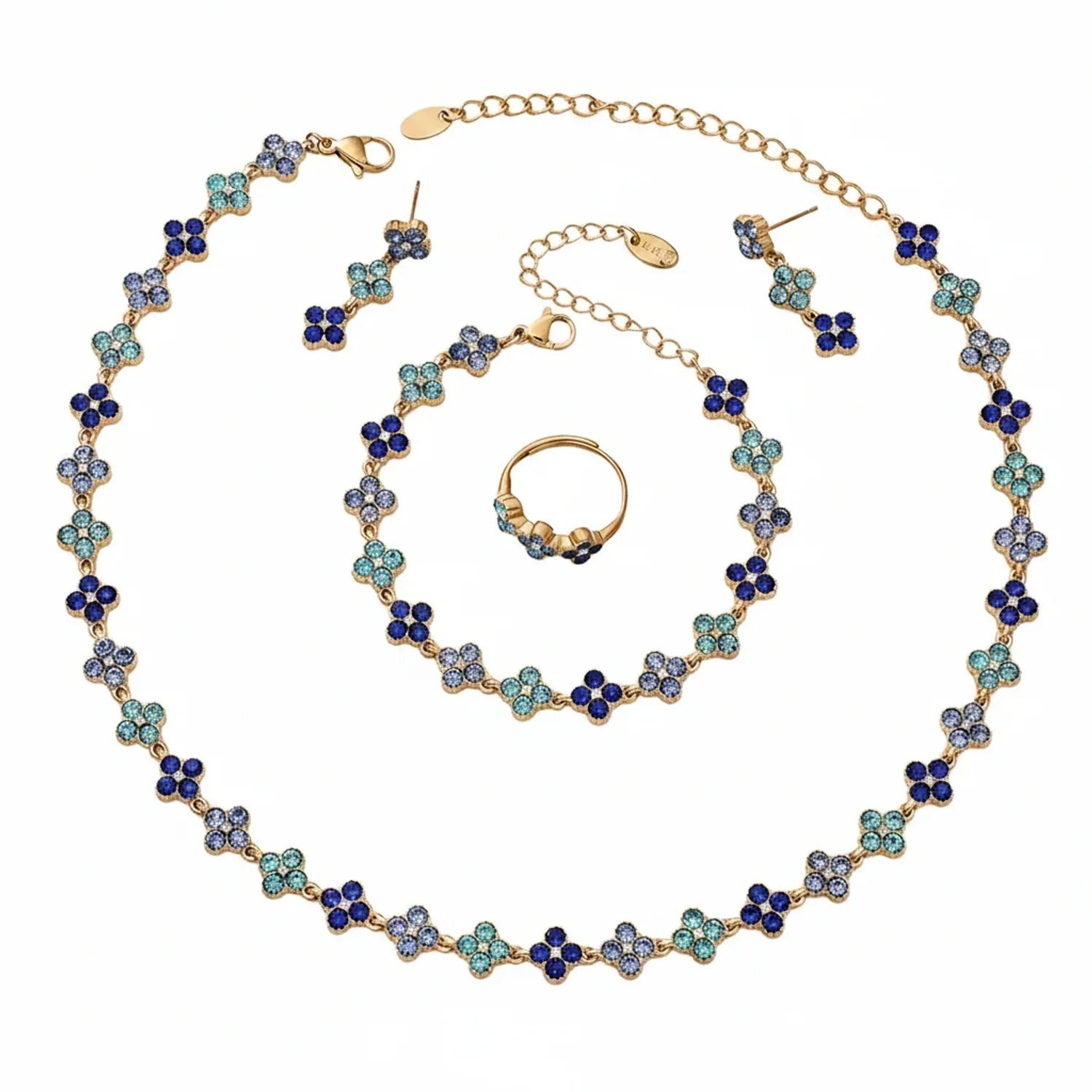 June Moshang Colored Zircon Four-Leaf Clover Jewelry Set (TXP533)
