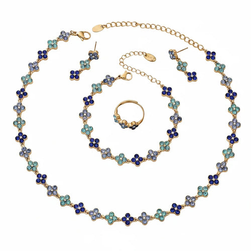 June Moshang Colored Zircon Four-Leaf Clover Jewelry Set (TXP533)