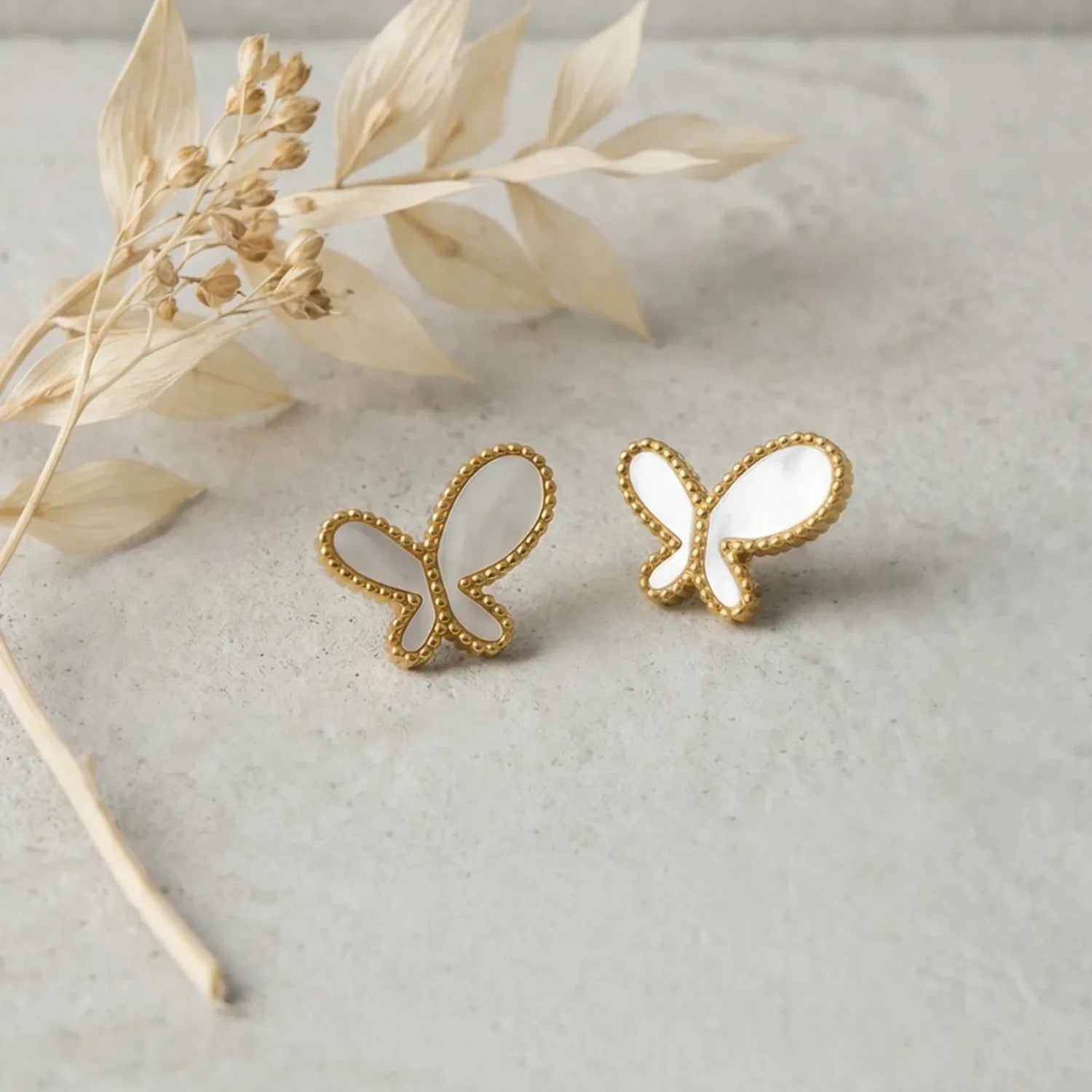 June Moshang Mother-of-Pearl Butterfly Stud Earrings
