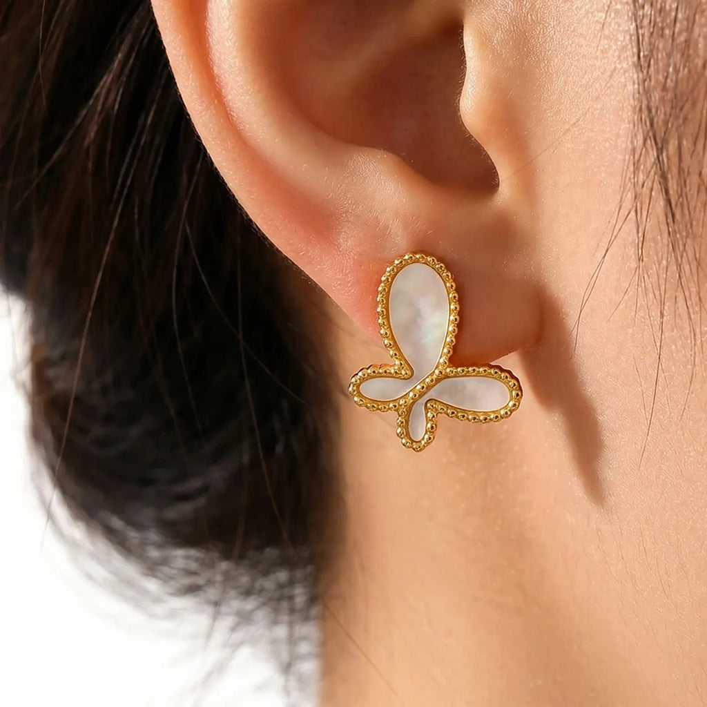 June Moshang Mother-of-Pearl Butterfly Stud Earrings