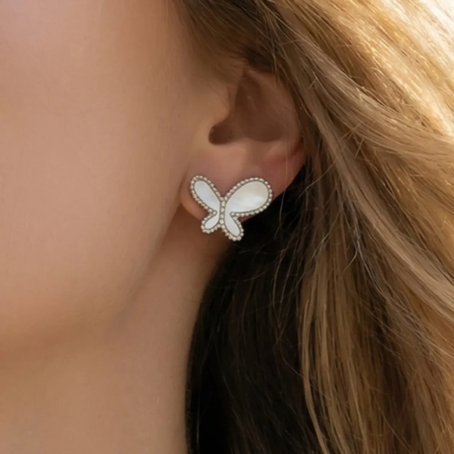 June Moshang Mother-of-Pearl Butterfly Stud Earrings