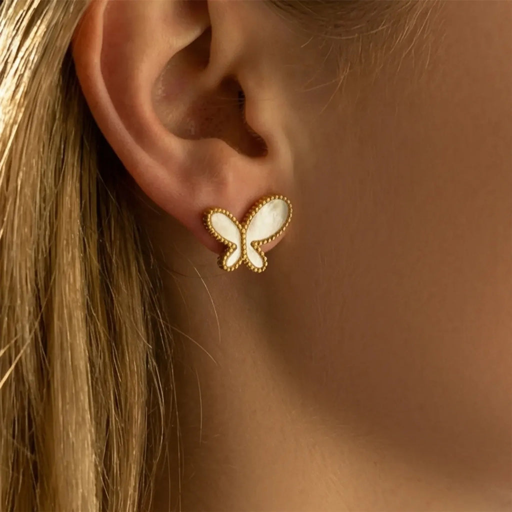 June Moshang Mother-of-Pearl Butterfly Stud Earrings