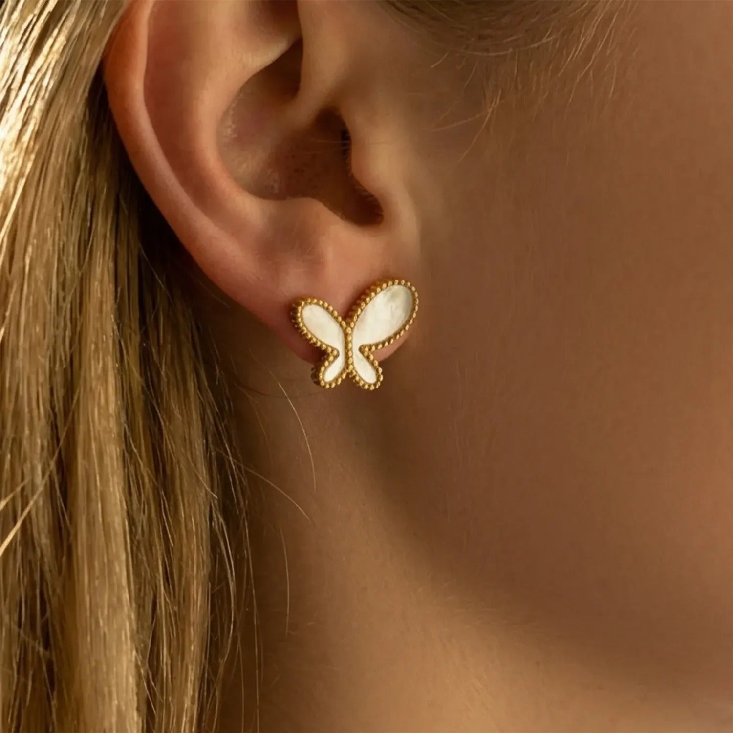 June Moshang Mother-of-Pearl Butterfly Stud Earrings
