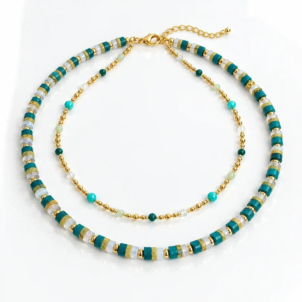Korean Retro Natural Stone Beaded Necklaces for Women - Fine & Thick Strand Clavicle Chain