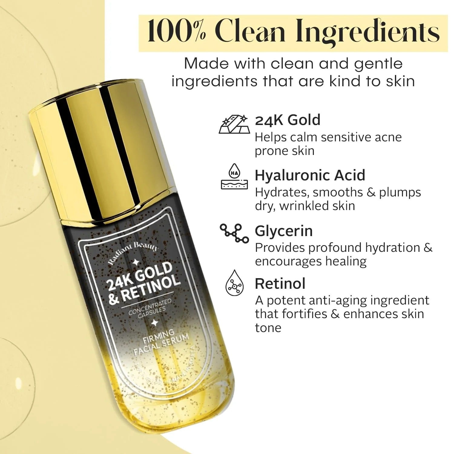 Korean Skin Care — 24K Gold & Retinol Firming Serum - Moisturizing, & Protecting - Reduces Dark Spots & Wrinkles - Dermatologist Tested, Korean Skin Care - 1.69 FL.OZ.