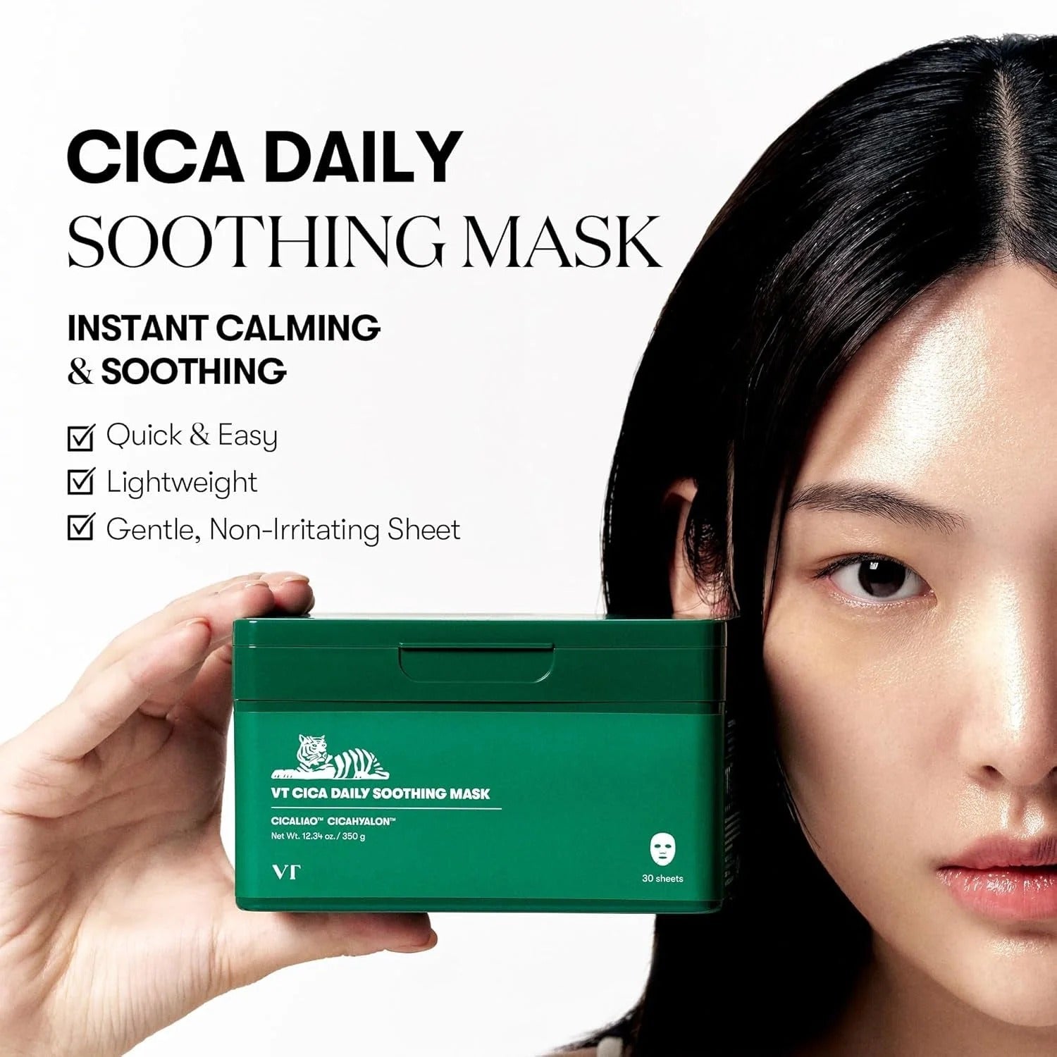 Korean Skin Care — CICA Daily Soothing Mask 30 Sheets, Centella Asiatica & Hyaluronic Acid for Moisturizing & Hydrating, Instant Calm & Glow, Skin Softening Facial Mask, Korean Face Mask
