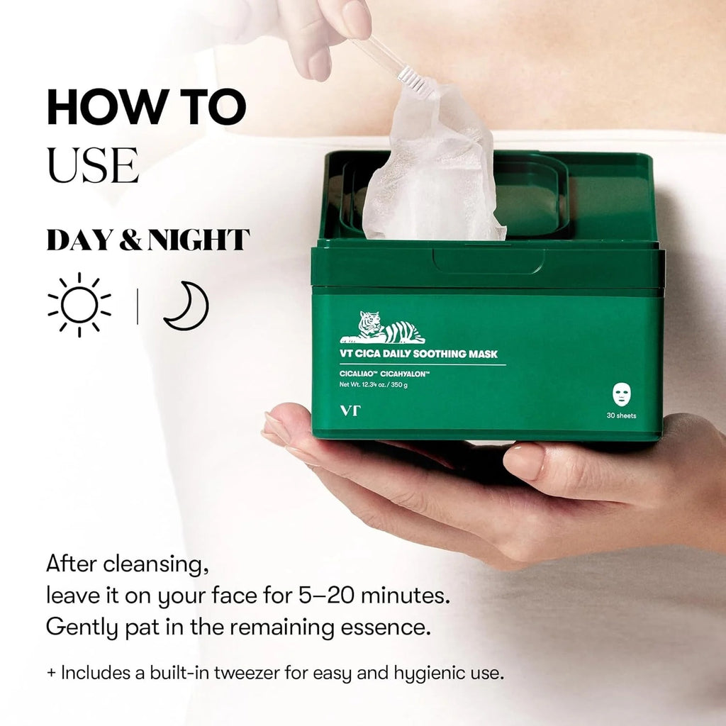 Korean Skin Care — CICA Daily Soothing Mask 30 Sheets, Centella Asiatica & Hyaluronic Acid for Moisturizing & Hydrating, Instant Calm & Glow, Skin Softening Facial Mask, Korean Face Mask