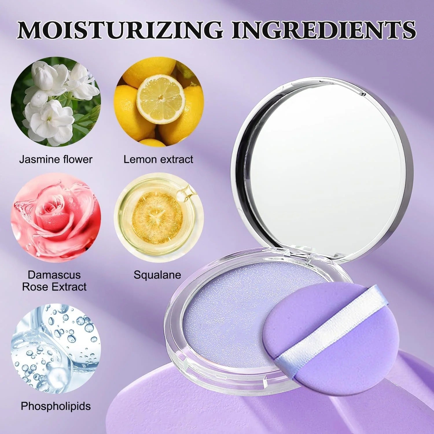 Korean Skin Care — Gel-Like Formula Oil-Control Primer & Setting Powder, Polvos Compactos Matte Powder for Silky Blurring Oil Control, Lavender Blurring Powder