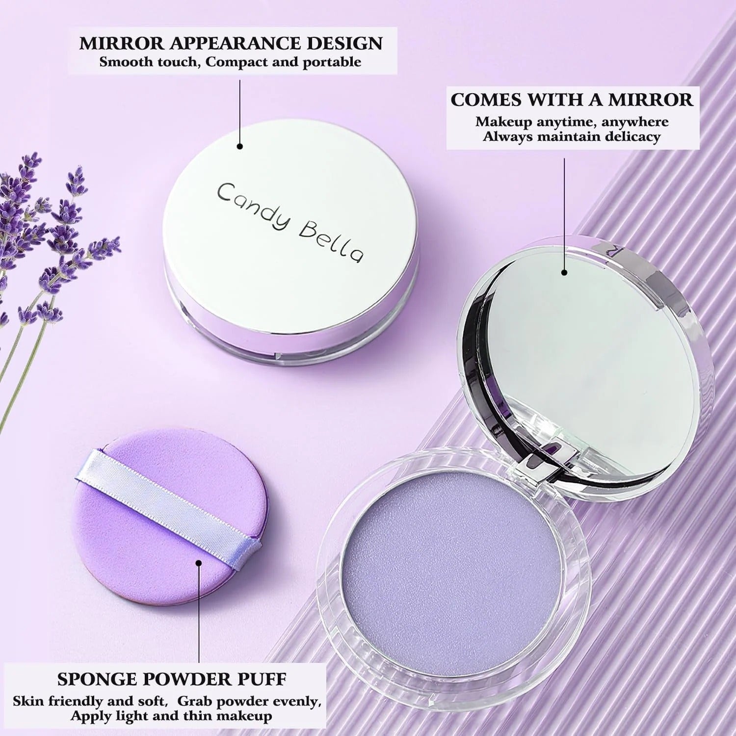 Korean Skin Care — Gel-Like Formula Oil-Control Primer & Setting Powder, Polvos Compactos Matte Powder for Silky Blurring Oil Control, Lavender Blurring Powder