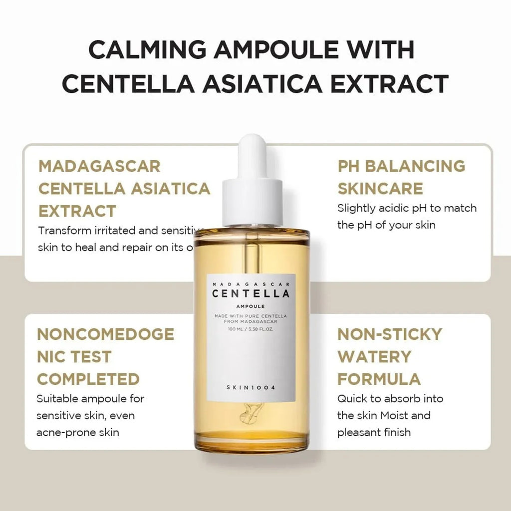 Korean Skin Care — Madagascar Centella Asiatica Ampoule Facial Serum 1.85 Fl.Oz, 55Ml, Soothes Acne Prone and Sensitive Skin