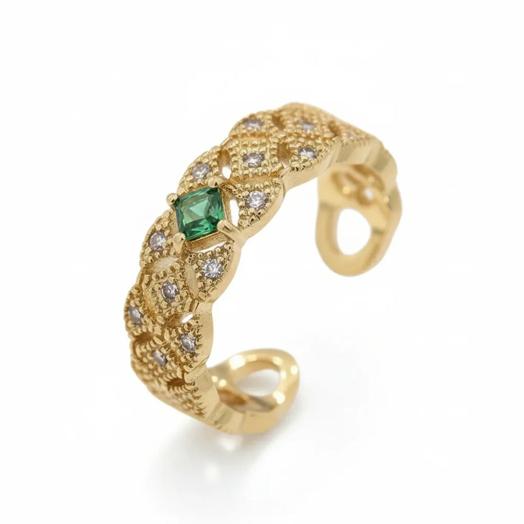 Lace Emerald Diamond-Inlaid Adjustable Open Ring