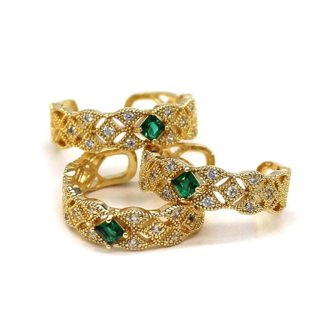Lace Emerald Diamond-Inlaid Adjustable Open Ring