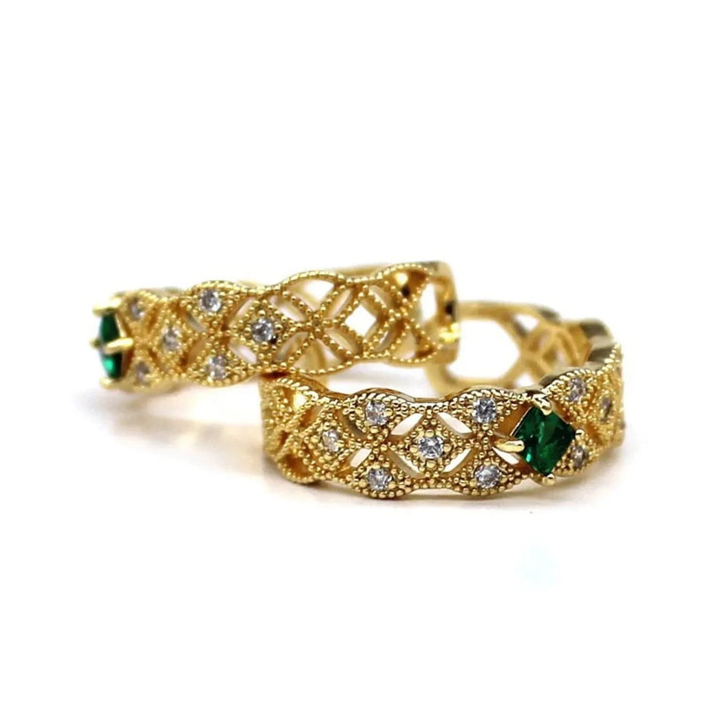 Lace Emerald Diamond-Inlaid Adjustable Open Ring