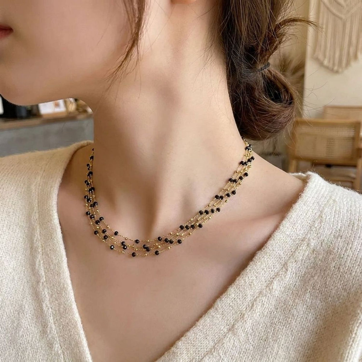 Layered Black Spinel Choker Necklace | Clavicle Jewelry — lifestyle