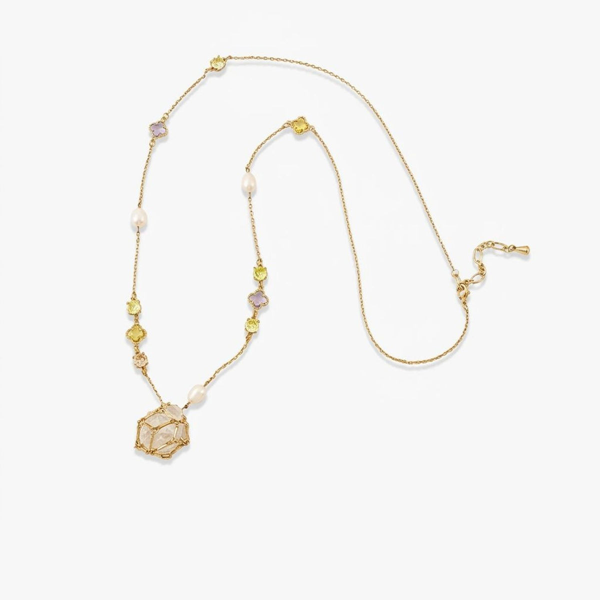 Layered Natural Stone & Crystal Teardrop Pendant Necklace Set - 18K Gold Plated Necklaces for Women