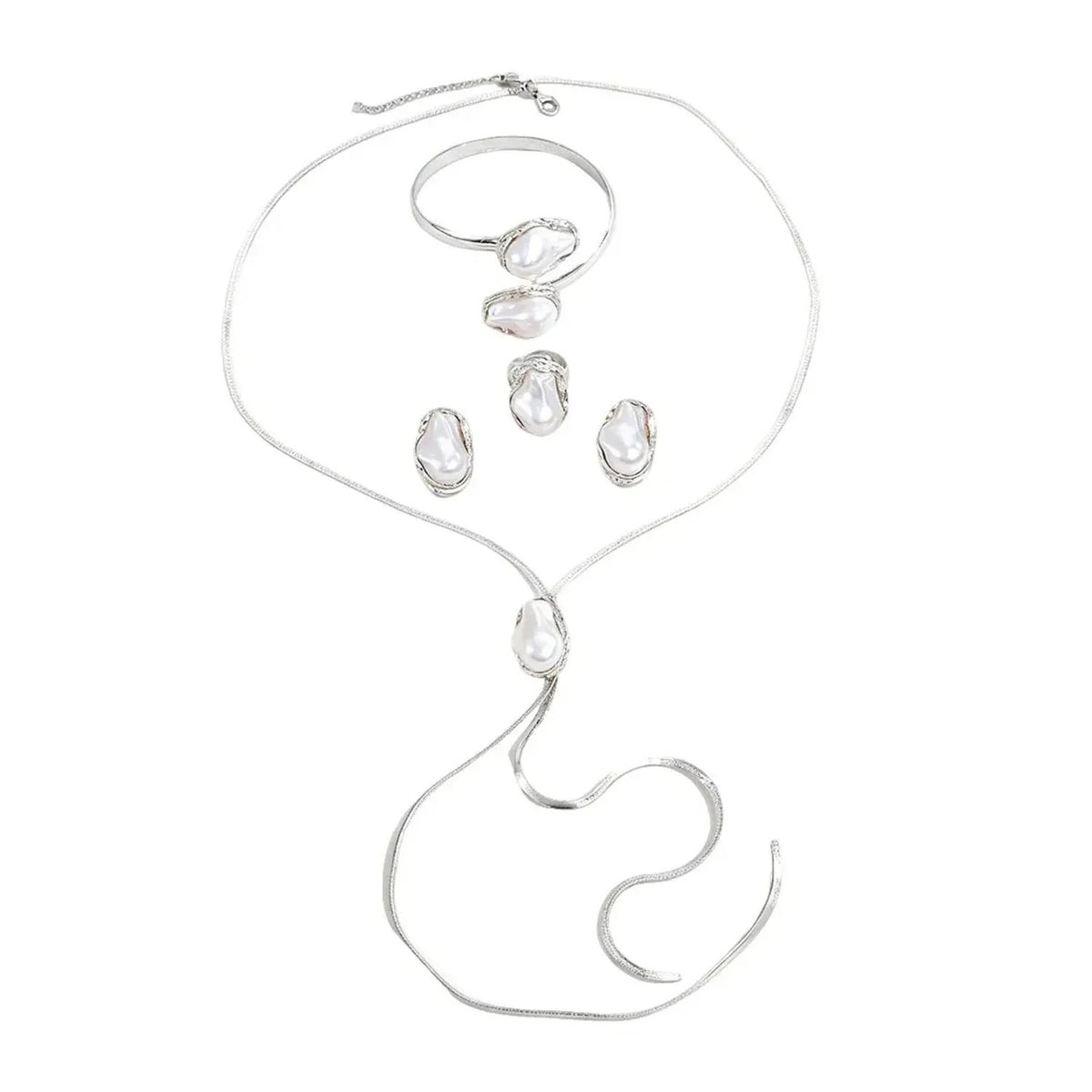 Linda's Look Baroque Pearl Jewelry Set - Gold Tone Necklace, Earrings and Bangle