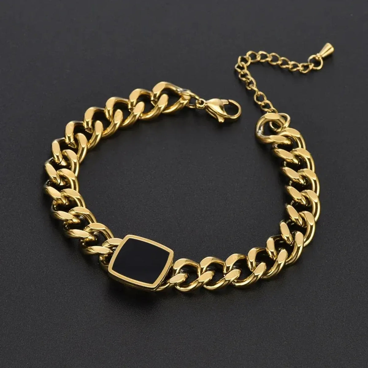 Black Shell Square Link Titanium Steel Gold Chain & Gold Necklace Set