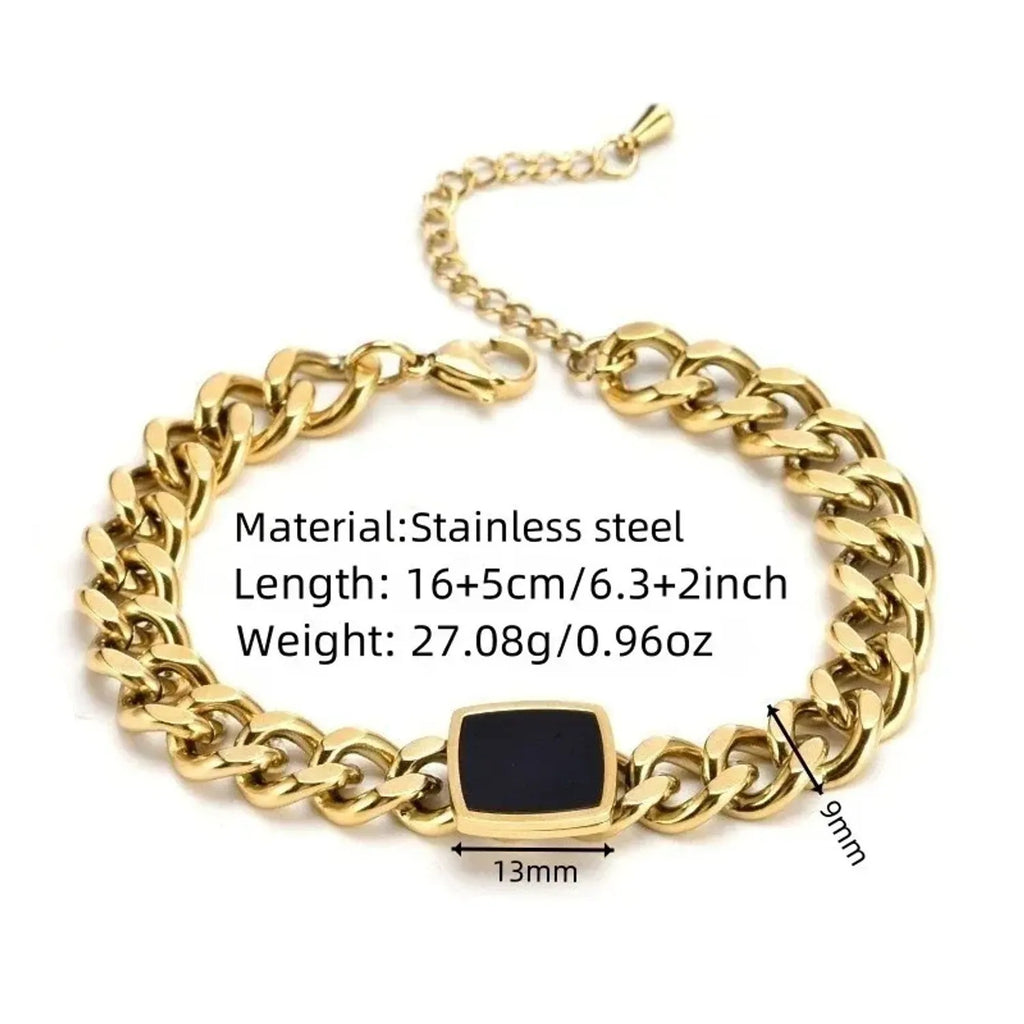 Black Shell Square Link Titanium Steel Gold Chain & Gold Necklace Set