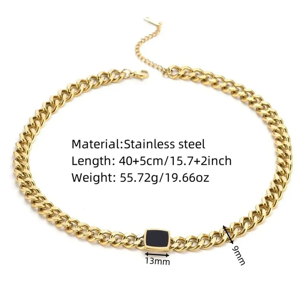 Black Shell Square Link Titanium Steel Gold Chain & Gold Necklace Set